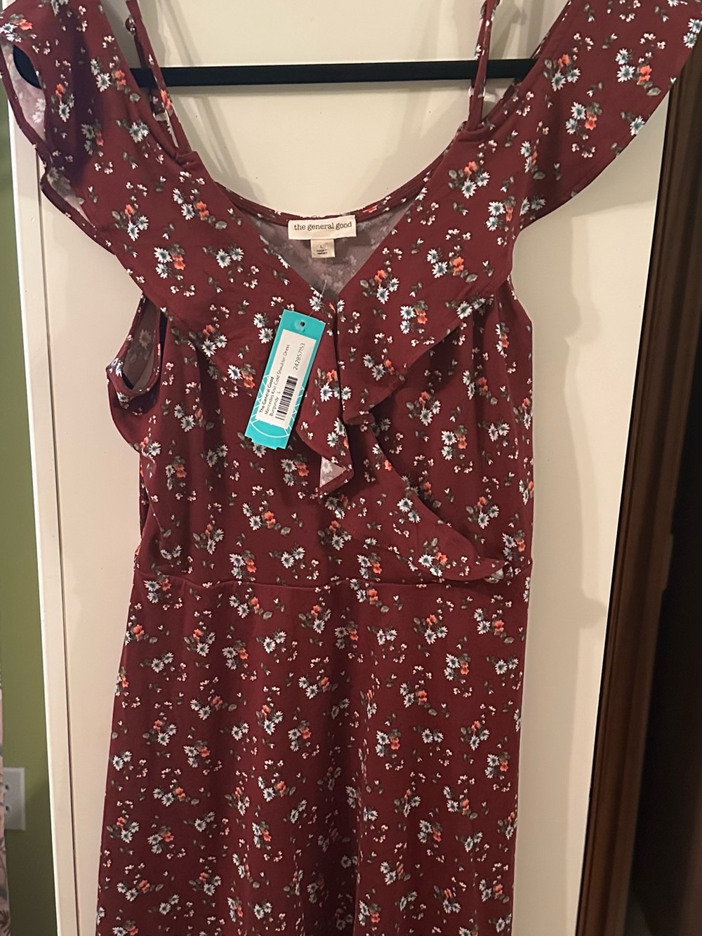 The General Good Women’s Burgundy Floral Ruffle Dress New Size L